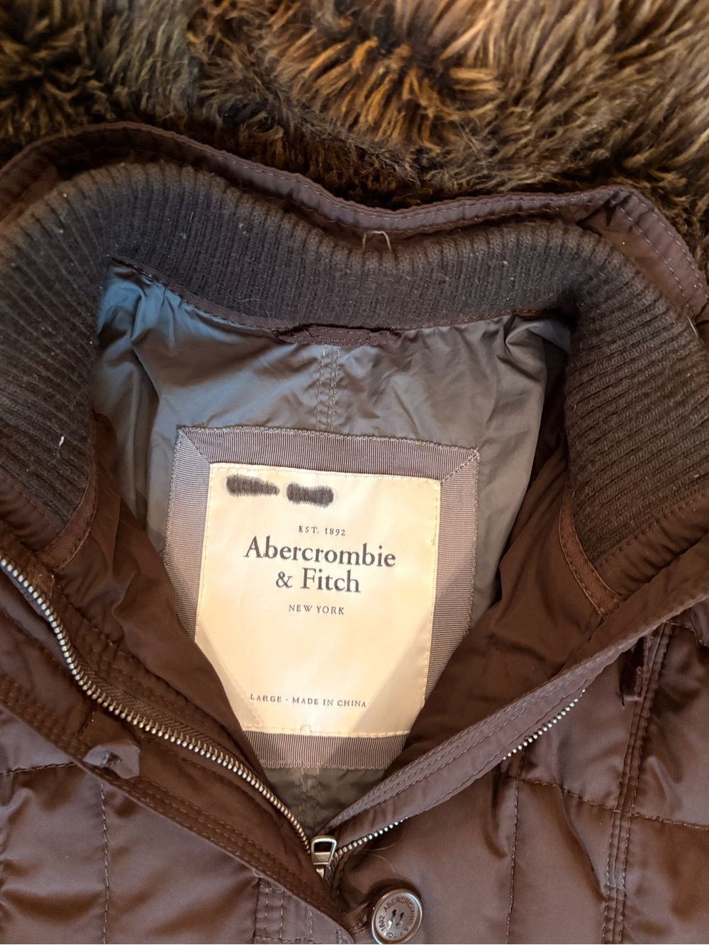 Abercrombie & Fitch Vintage Y2K Women L Brown Down Puffer Jacket w Faux Fur Hood - Picture 7 of 16